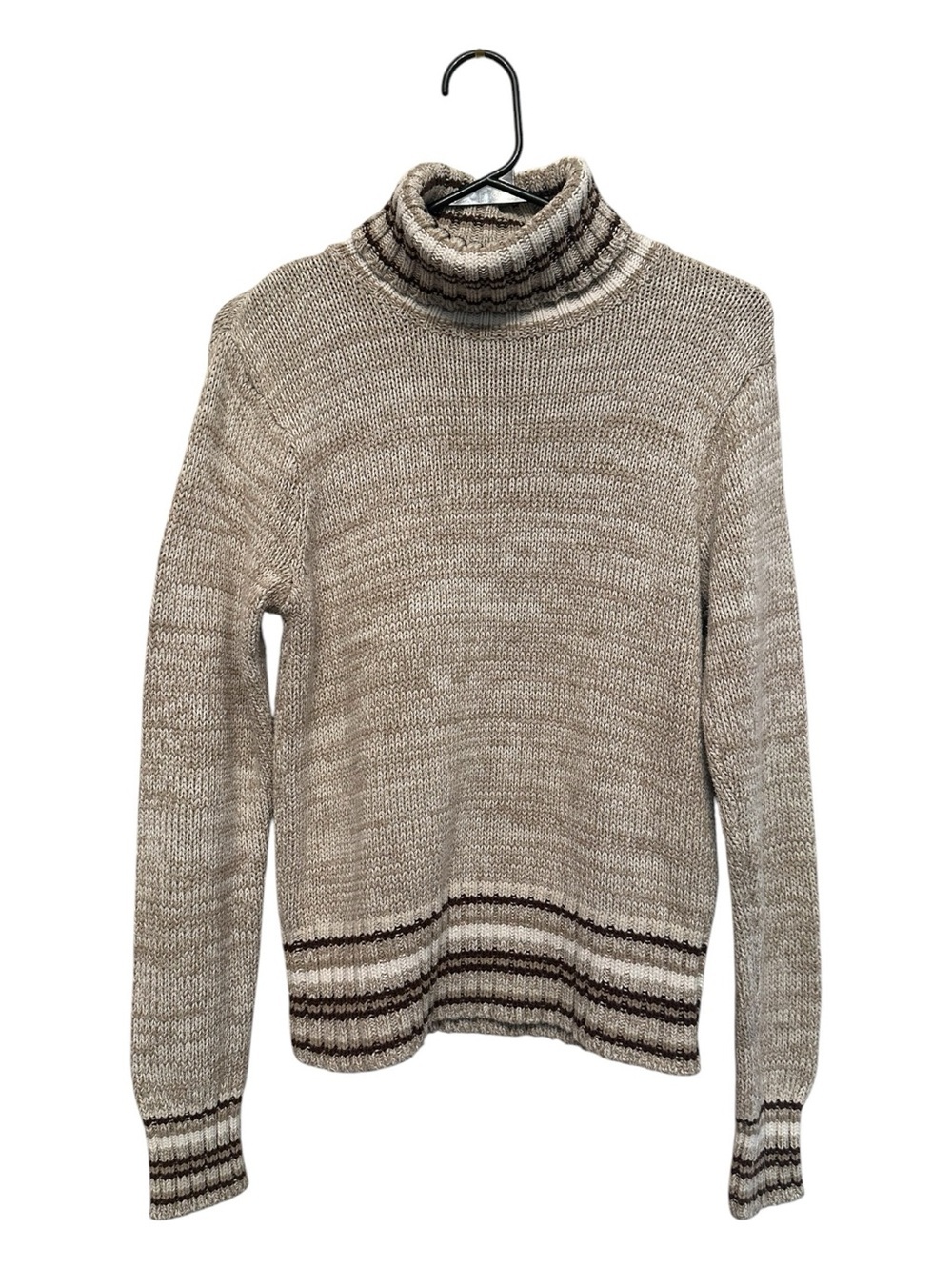 Vintage 90’s B. Moss Neutral Marled Cowl Neck Sweater with Stripe Trim Small